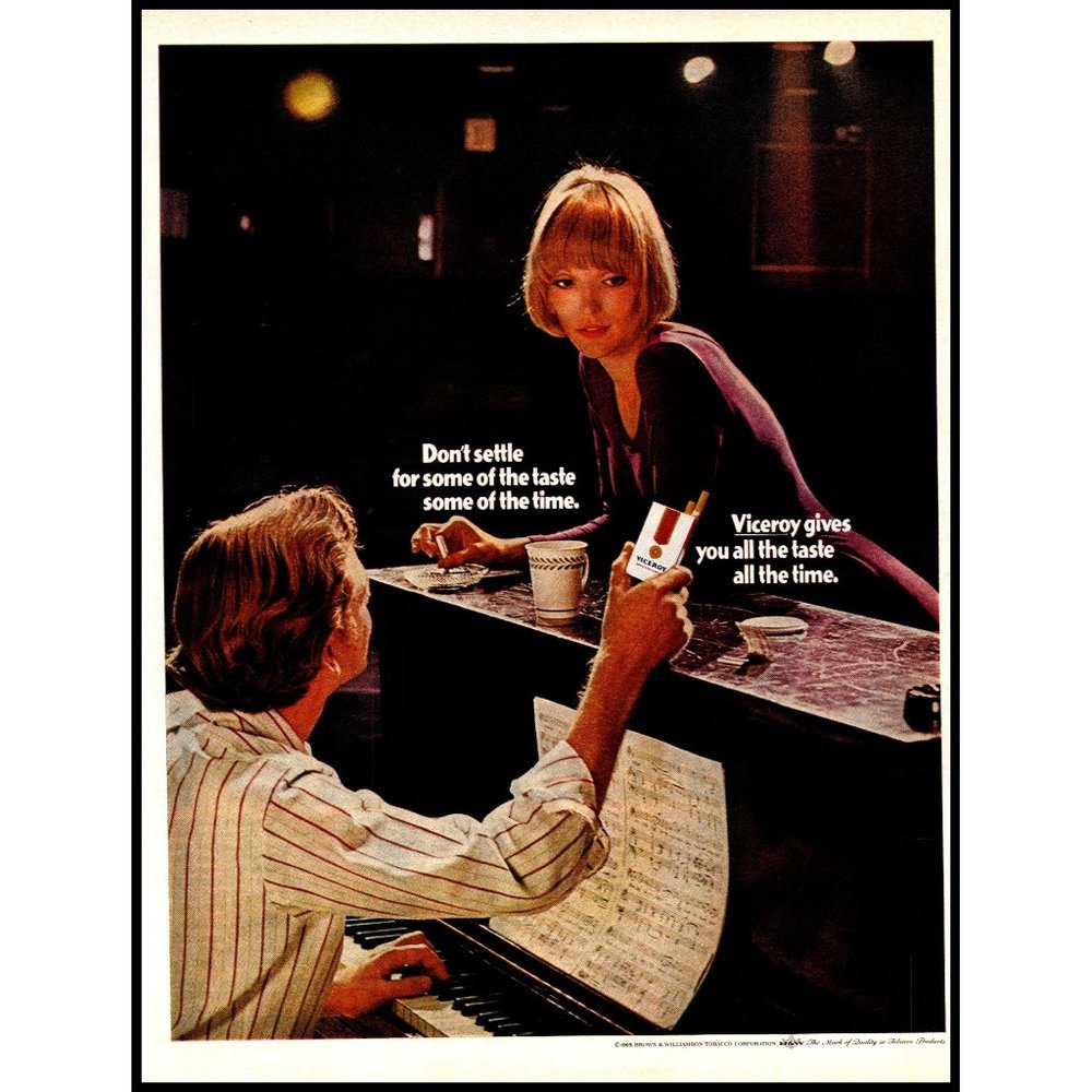 1970 Viceroy Cigarettes Sheet Music Piano Blonde Lounge Singer Vintage Print Ad